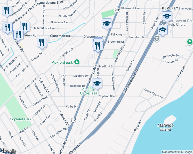 map of restaurants, bars, coffee shops, grocery stores, and more near in Toledo