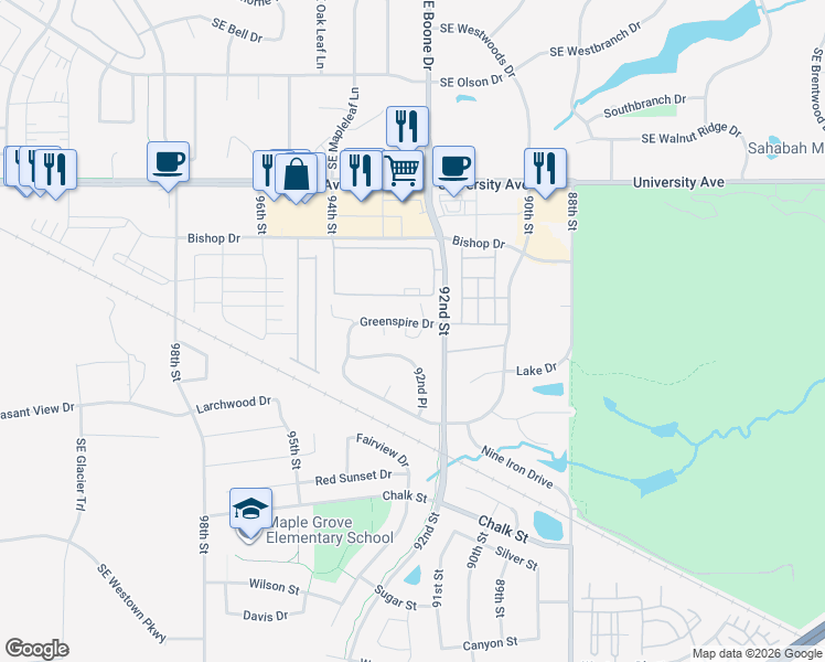 map of restaurants, bars, coffee shops, grocery stores, and more near 9235 Greenspire Drive in West Des Moines