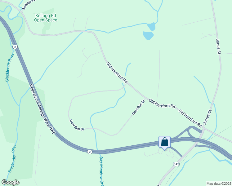 map of restaurants, bars, coffee shops, grocery stores, and more near 164 Deer Run Drive in Colchester