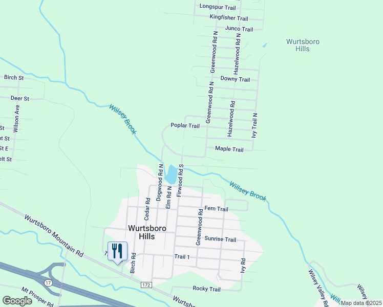 map of restaurants, bars, coffee shops, grocery stores, and more near 12 Locust Trail in Wurtsboro