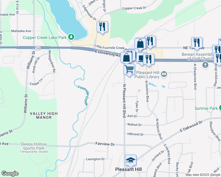 map of restaurants, bars, coffee shops, grocery stores, and more near 630 North Pleasant Hill Boulevard in Pleasant Hill