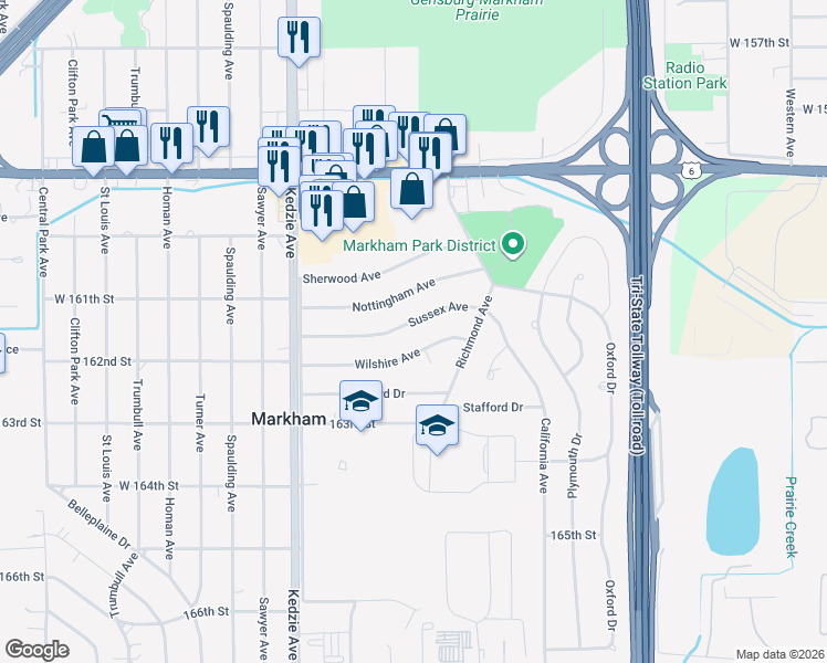 map of restaurants, bars, coffee shops, grocery stores, and more near 3007 Sussex Avenue in Markham