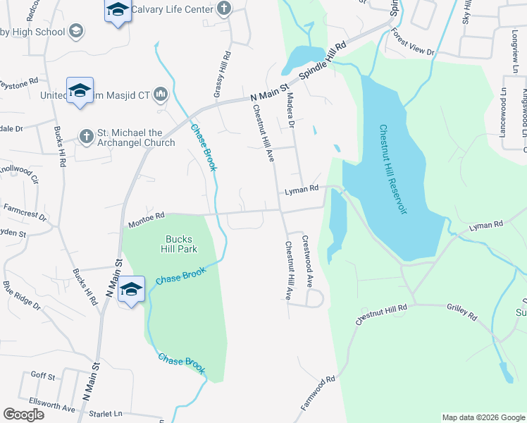 map of restaurants, bars, coffee shops, grocery stores, and more near 221 Montoe Road in Waterbury
