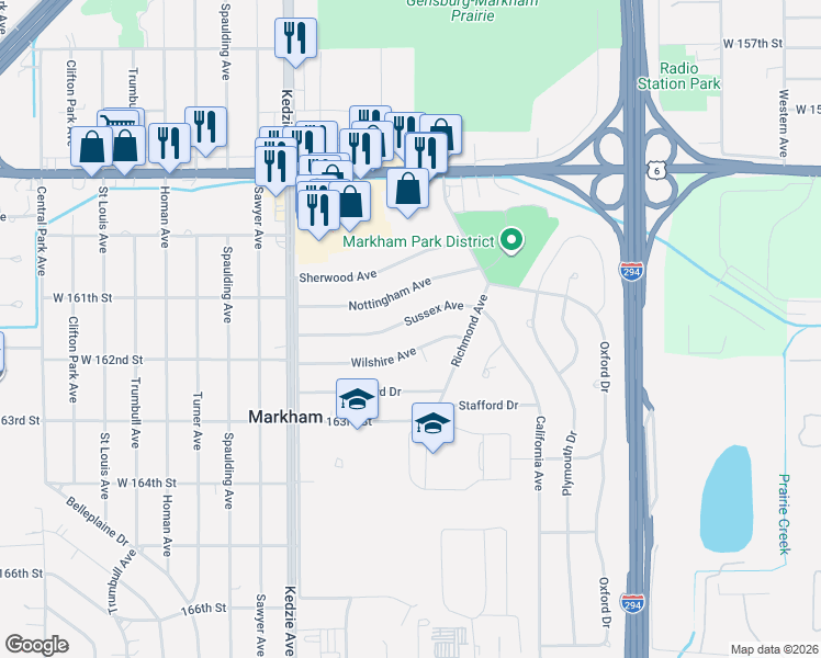 map of restaurants, bars, coffee shops, grocery stores, and more near 3008 Sussex Avenue in Markham