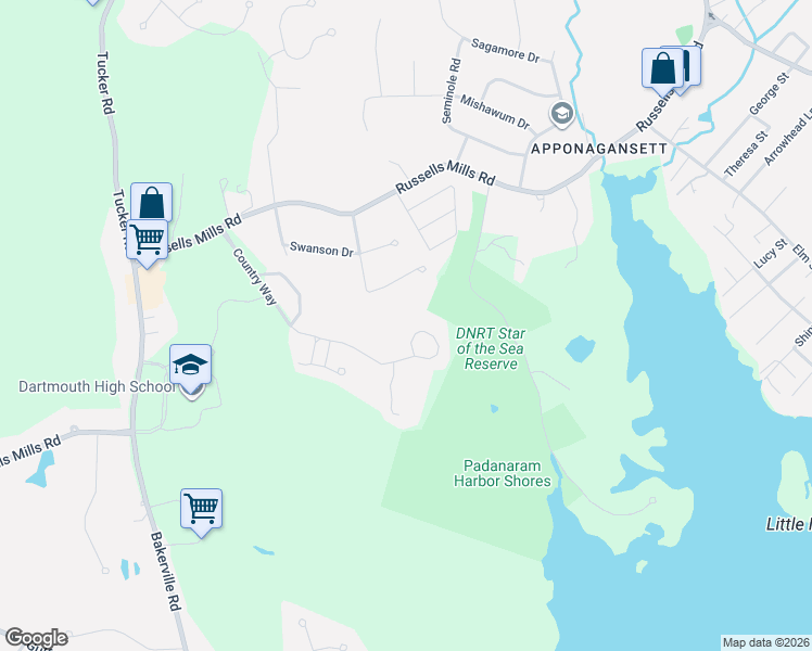 map of restaurants, bars, coffee shops, grocery stores, and more near 87 Country Way in Dartmouth