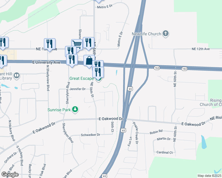map of restaurants, bars, coffee shops, grocery stores, and more near 5670 Twin Circle Drive in Pleasant Hill
