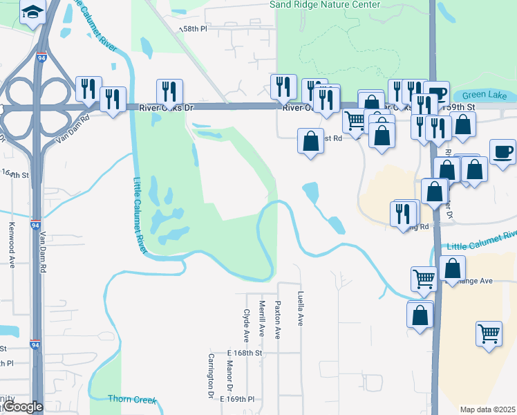 map of restaurants, bars, coffee shops, grocery stores, and more near 522 Park Ave in Calumet City
