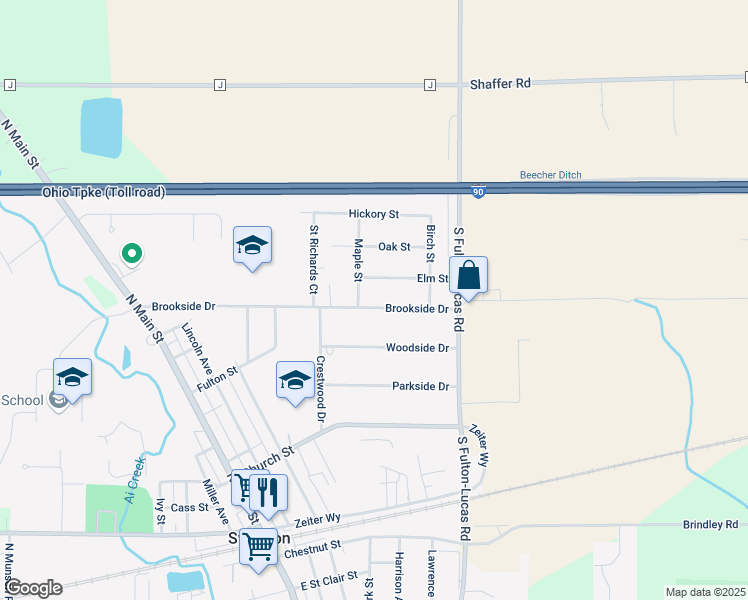 map of restaurants, bars, coffee shops, grocery stores, and more near 605 Brookside Drive in Swanton