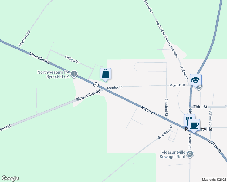 map of restaurants, bars, coffee shops, grocery stores, and more near 380 West State Street in Pleasantville