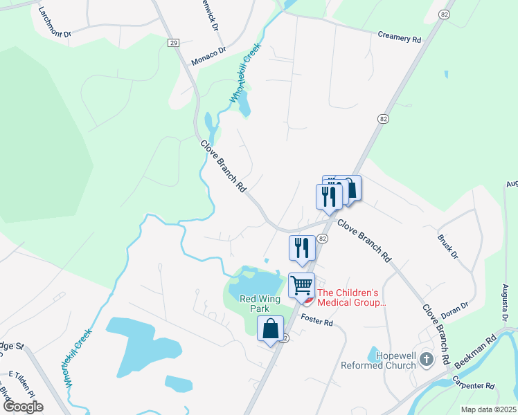 map of restaurants, bars, coffee shops, grocery stores, and more near 99 County Road 29 in Hopewell Junction