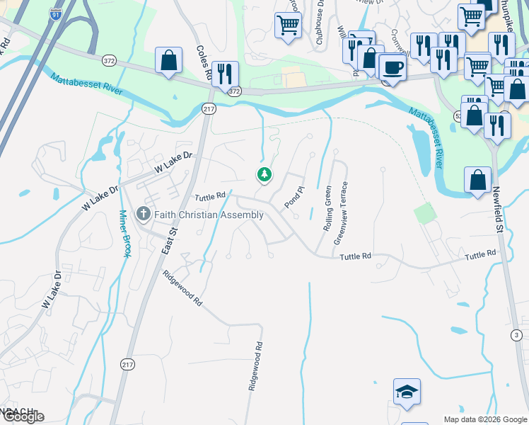 map of restaurants, bars, coffee shops, grocery stores, and more near Morning Glory Drive in Middletown
