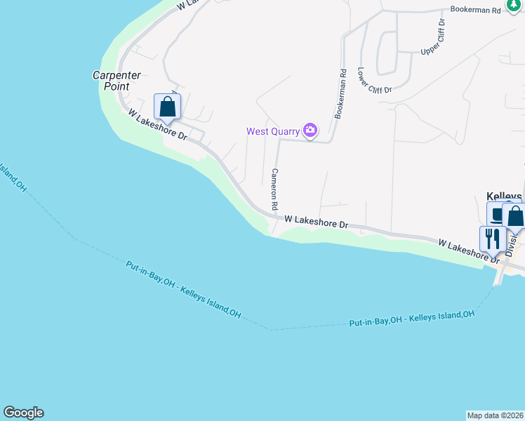 map of restaurants, bars, coffee shops, grocery stores, and more near 427 West Lakeshore Drive in Kelleys Island