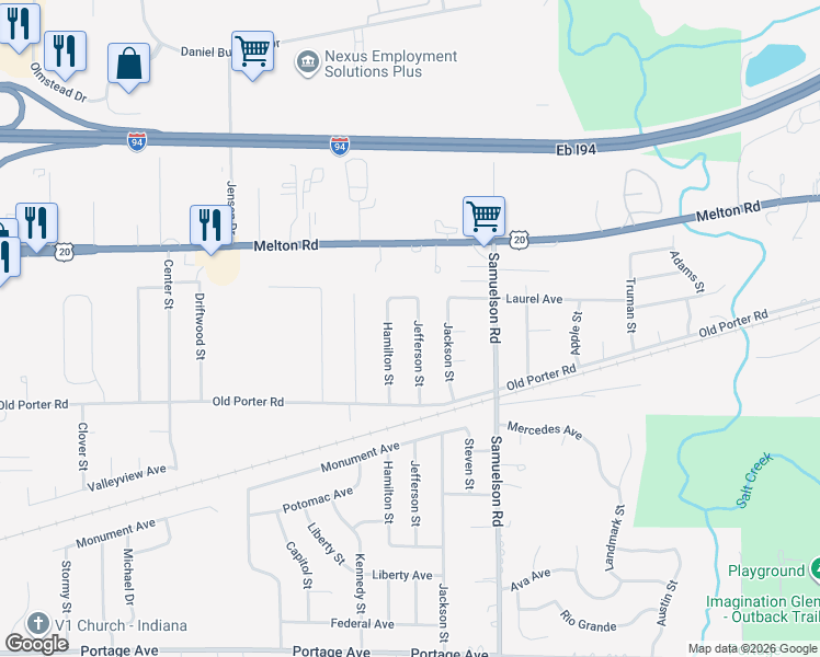 map of restaurants, bars, coffee shops, grocery stores, and more near 1921 Hamilton Street in Portage