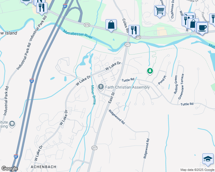 map of restaurants, bars, coffee shops, grocery stores, and more near 127 Burgundy Hill Lane in Middletown