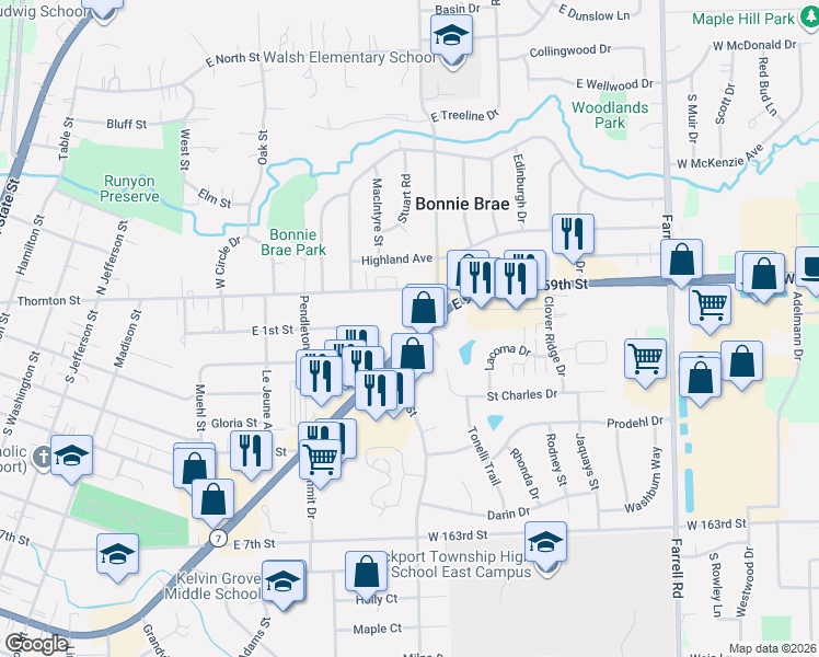 map of restaurants, bars, coffee shops, grocery stores, and more near 1110 East 9th Street in Lockport