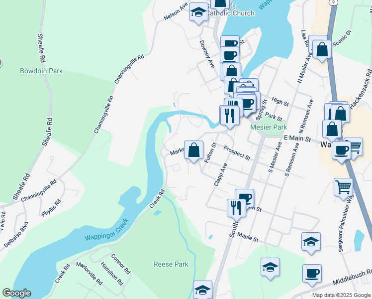 map of restaurants, bars, coffee shops, grocery stores, and more near 2 Dutchess Terrace in Wappingers Falls