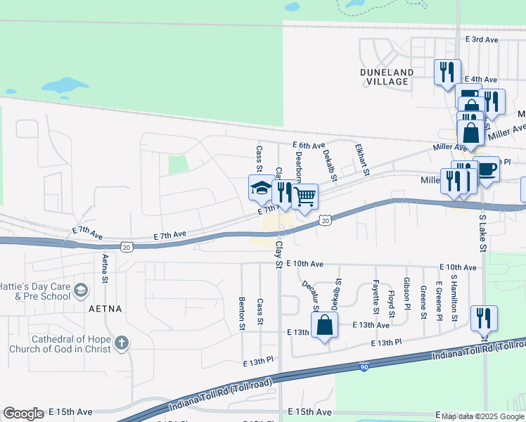 map of restaurants, bars, coffee shops, grocery stores, and more near 4701 East 7th Avenue in Gary