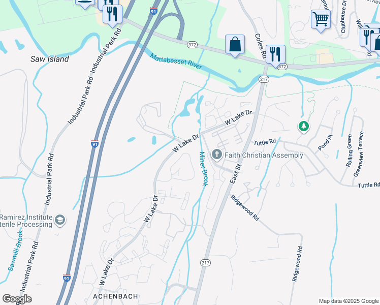 map of restaurants, bars, coffee shops, grocery stores, and more near 130 Rising Trail Drive in Middletown