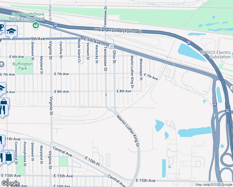 map of restaurants, bars, coffee shops, grocery stores, and more near 809 Ohio Street in Gary