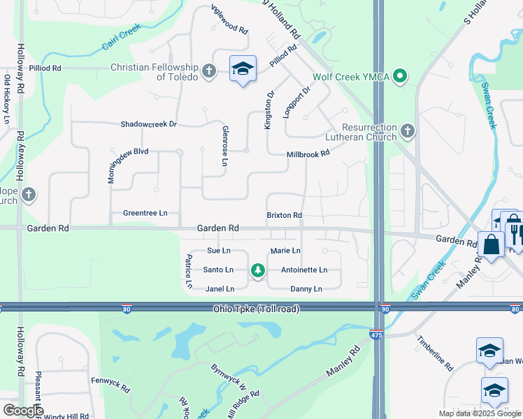 map of restaurants, bars, coffee shops, grocery stores, and more near 2426 Kenmoore Road in Maumee