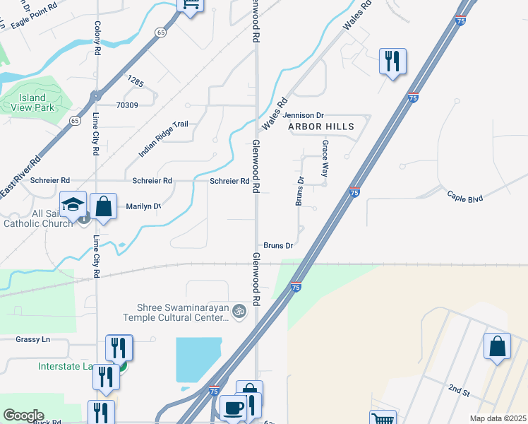 map of restaurants, bars, coffee shops, grocery stores, and more near 621 Glenwood Rd in Rossford