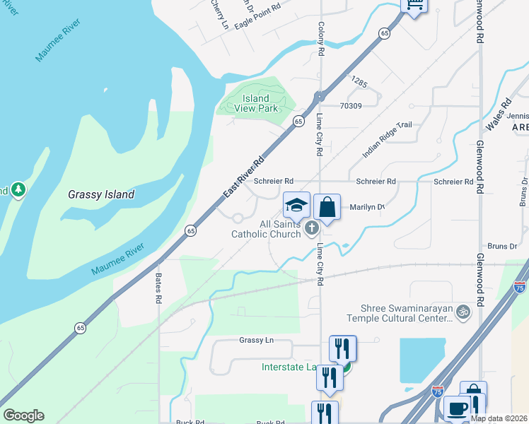 map of restaurants, bars, coffee shops, grocery stores, and more near 156 Rosedale Place in Rossford