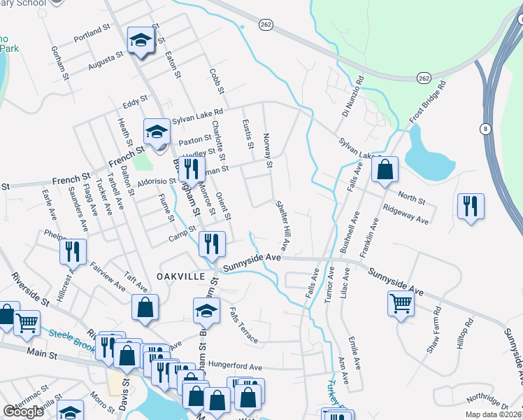 map of restaurants, bars, coffee shops, grocery stores, and more near 104 Ripley Street in Watertown