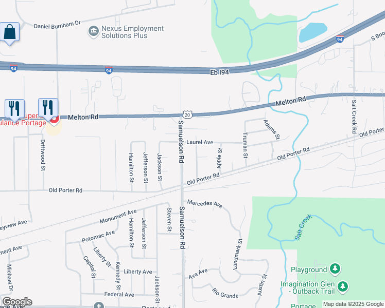 map of restaurants, bars, coffee shops, grocery stores, and more near 1920-22 Strawberry Street in Portage