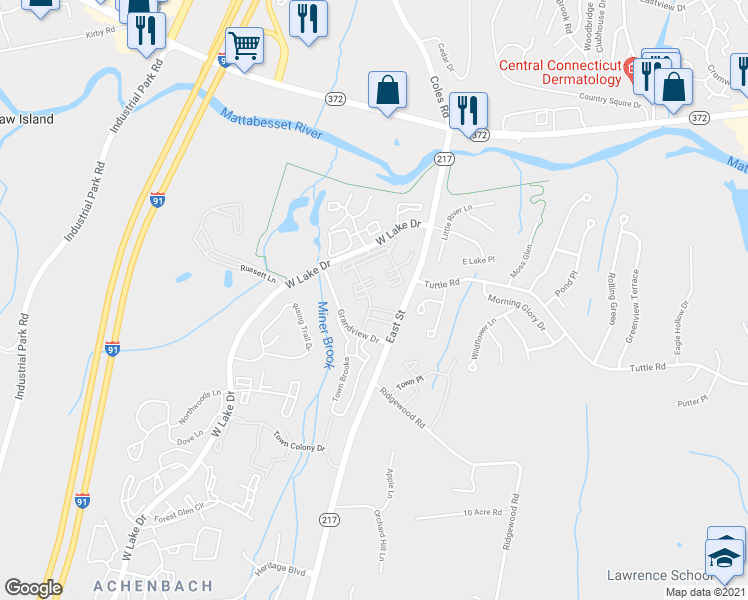 map of restaurants, bars, coffee shops, grocery stores, and more near 135 Burgundy Hill Lane in Middletown