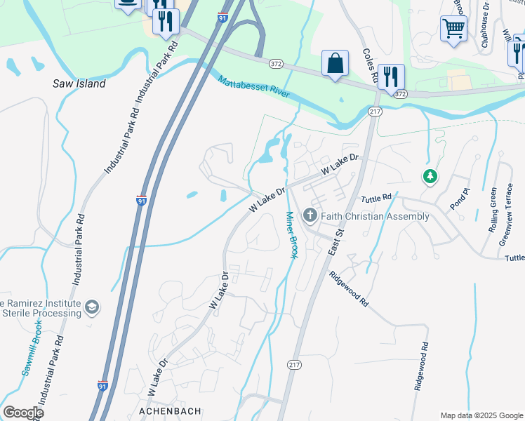 map of restaurants, bars, coffee shops, grocery stores, and more near 154 Rising Trail Drive in Middletown