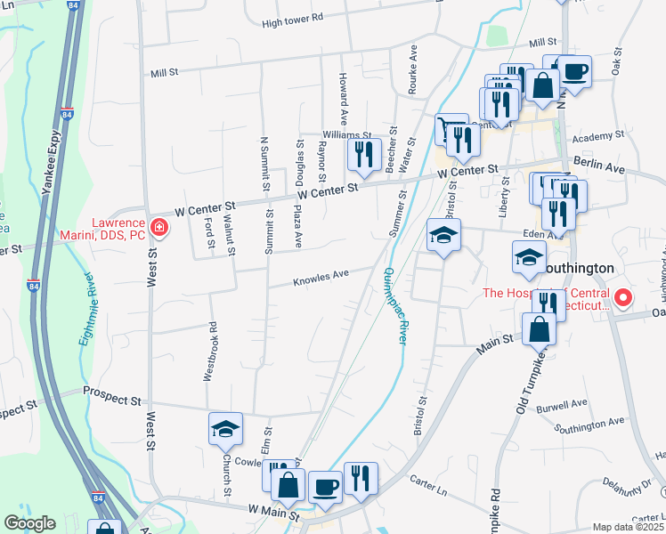 map of restaurants, bars, coffee shops, grocery stores, and more near 51 Knowles Avenue in Southington