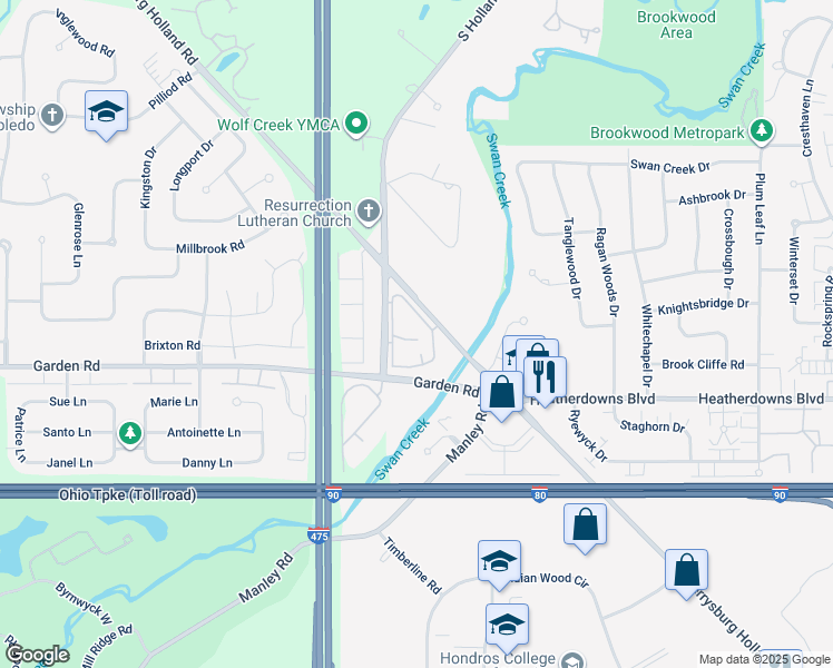 map of restaurants, bars, coffee shops, grocery stores, and more near 2423 South Holland Sylvania Road in Maumee