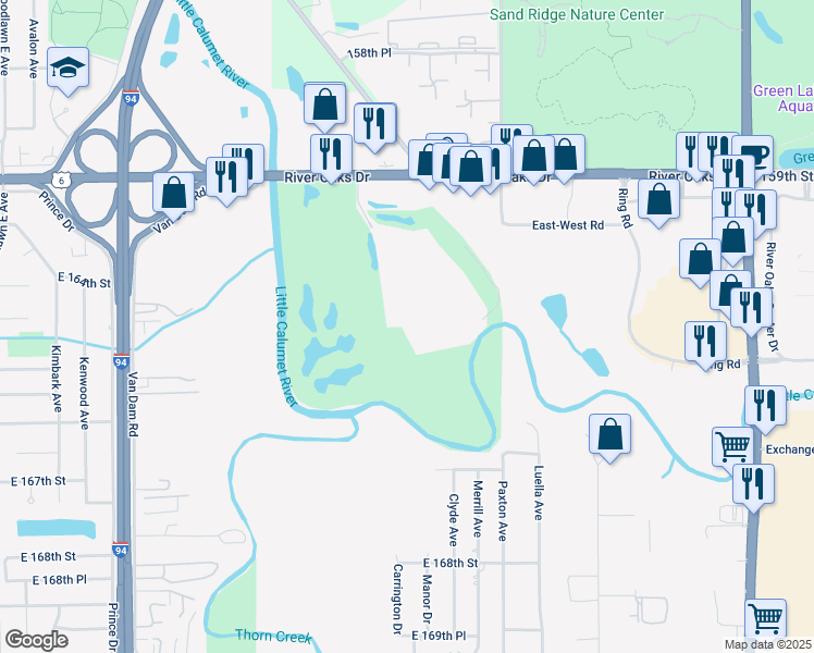 map of restaurants, bars, coffee shops, grocery stores, and more near 2-522 Park Ave in Calumet City