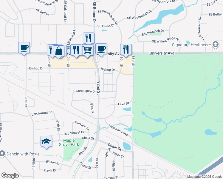 map of restaurants, bars, coffee shops, grocery stores, and more near Coneflower Drive in West Des Moines