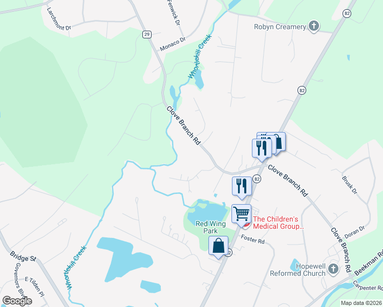 map of restaurants, bars, coffee shops, grocery stores, and more near 95 Clove Branch Road in Hopewell Junction