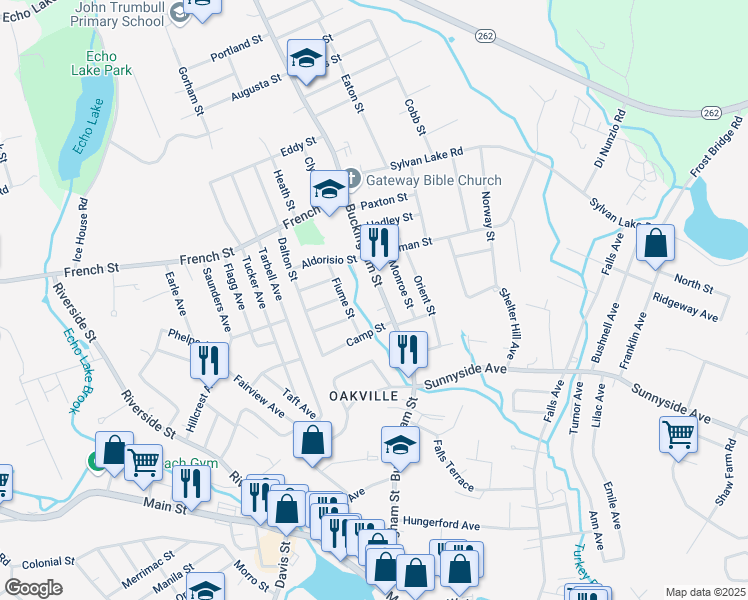 map of restaurants, bars, coffee shops, grocery stores, and more near 361 Buckingham St in Watertown