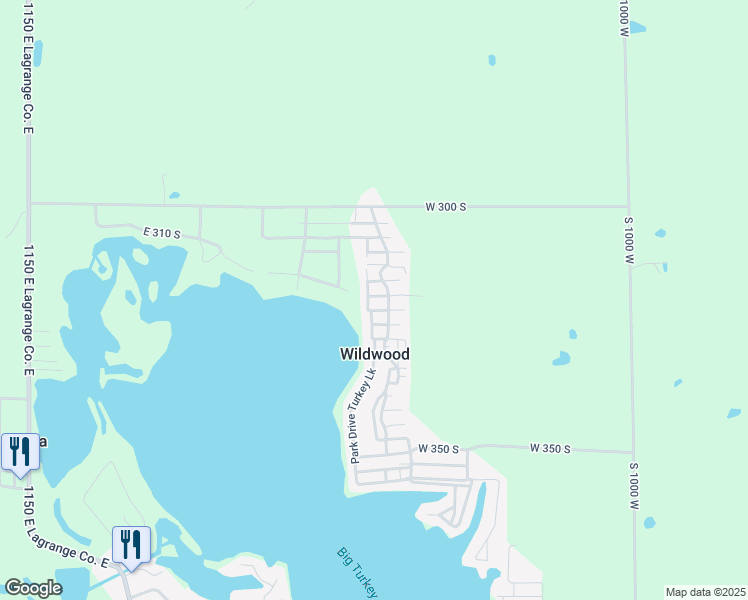 map of restaurants, bars, coffee shops, grocery stores, and more near 80 Ln 120 Turkey Lake in LaGrange