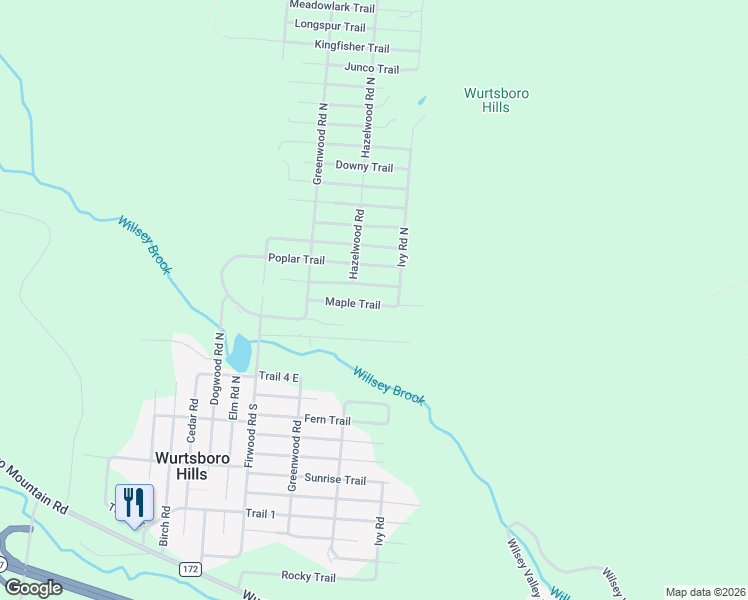map of restaurants, bars, coffee shops, grocery stores, and more near 41 Maple Street in Wurtsboro