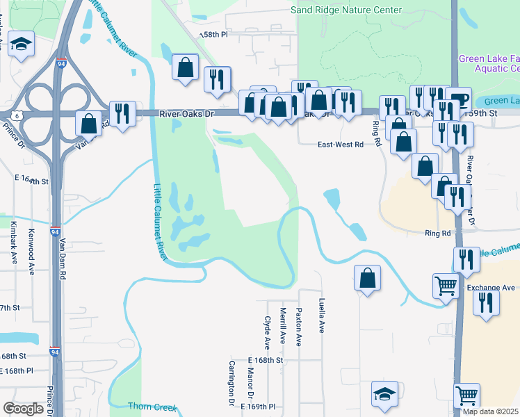 map of restaurants, bars, coffee shops, grocery stores, and more near 400 Park Avenue in Calumet City