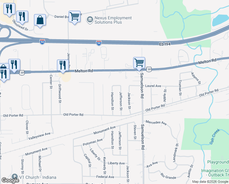 map of restaurants, bars, coffee shops, grocery stores, and more near 1921 Hamilton Street in Portage