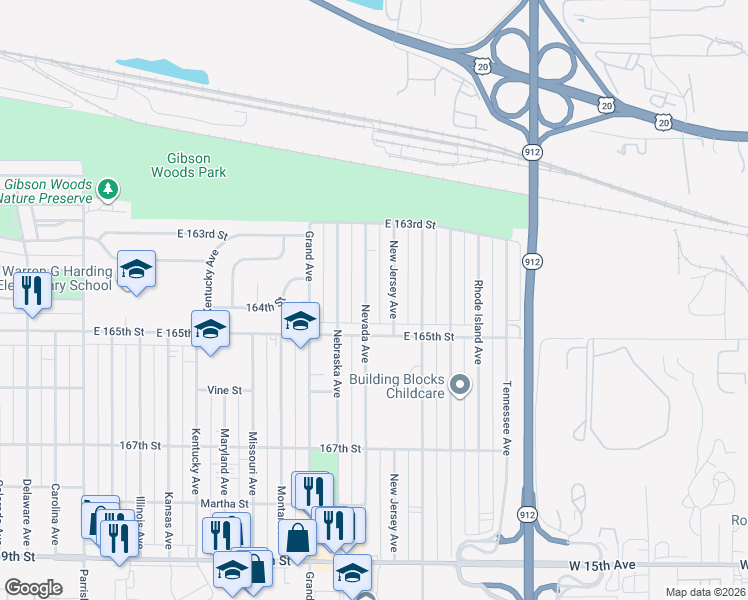 map of restaurants, bars, coffee shops, grocery stores, and more near 6419 Nevada Ave in Hammond