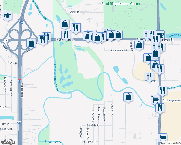 map of restaurants, bars, coffee shops, grocery stores, and more near 400 Park Avenue in Calumet City