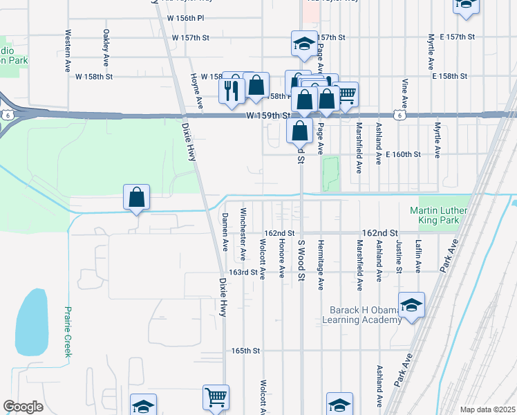 map of restaurants, bars, coffee shops, grocery stores, and more near 16122 Wolcott Avenue in Markham