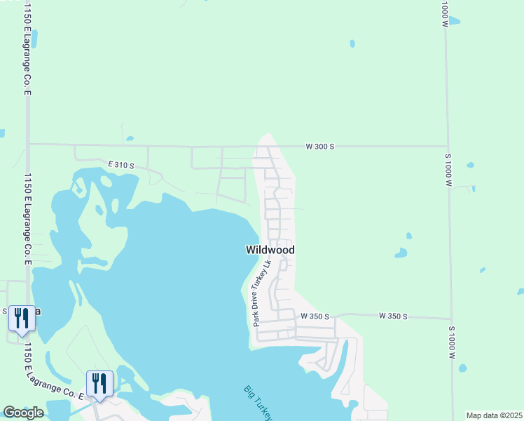 map of restaurants, bars, coffee shops, grocery stores, and more near 80 Ln 120 Turkey Lake in LaGrange