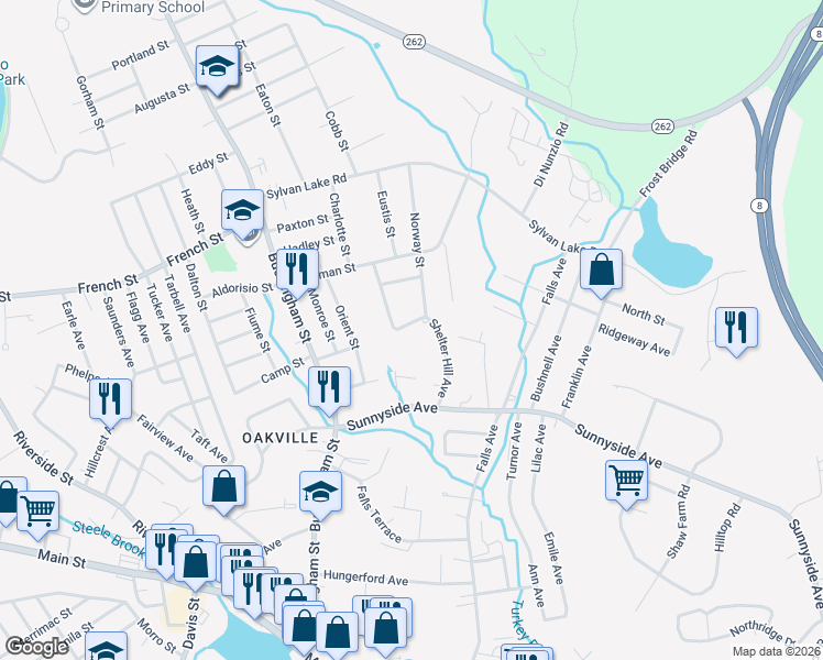 map of restaurants, bars, coffee shops, grocery stores, and more near 104 Ripley Street in Watertown