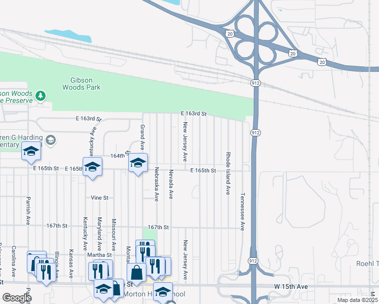 map of restaurants, bars, coffee shops, grocery stores, and more near 6419 New Jersey Avenue in Hammond