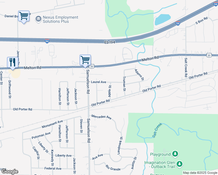 map of restaurants, bars, coffee shops, grocery stores, and more near 1917 Apple Street in Portage