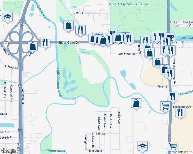 map of restaurants, bars, coffee shops, grocery stores, and more near 400 Park Avenue in Calumet City