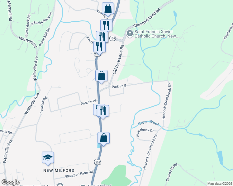 map of restaurants, bars, coffee shops, grocery stores, and more near 9 Bradbury Road in New Milford