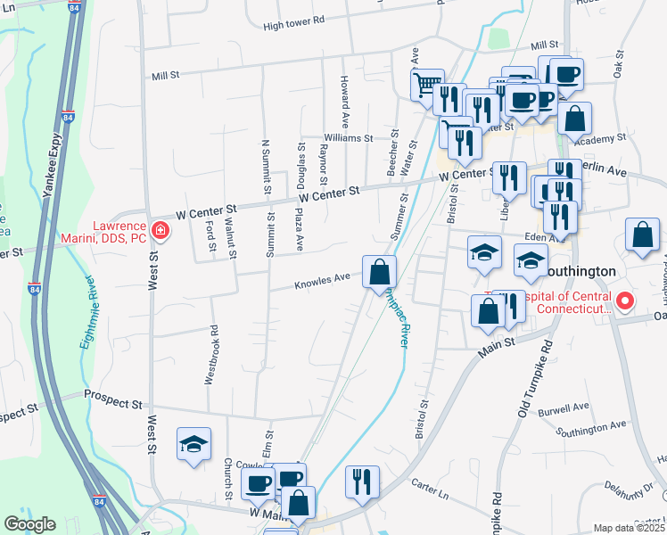 map of restaurants, bars, coffee shops, grocery stores, and more near 51 Knowles Avenue in Southington